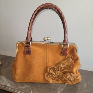 Patricia Nash Tan Suede Satchel with Floral‎ Detail